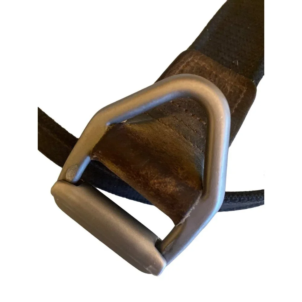 Bison Made Mens Black Nylon & Brown Leather Adjustable Belt‎ With Metal Buckle